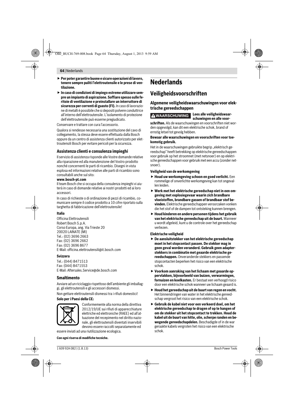 Nederlands, Veiligheidsvoorschriften | Bosch GWS 24-230 JVX Professional User Manual | Page 63 / 299