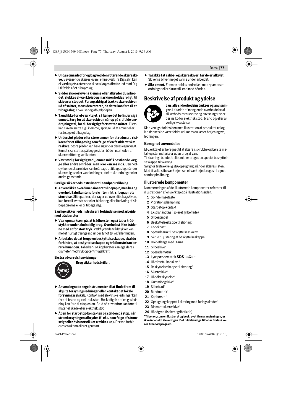 Beskrivelse af produkt og ydelse | Bosch GWS 24-230 JVX Professional User Manual | Page 76 / 299