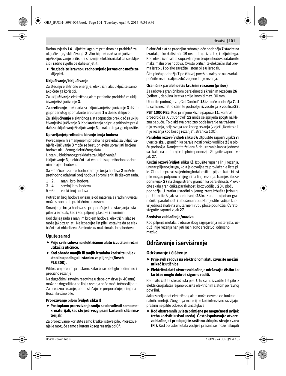 Održavanje i servisiranje | Bosch PST 900 PEL User Manual | Page 101 / 125