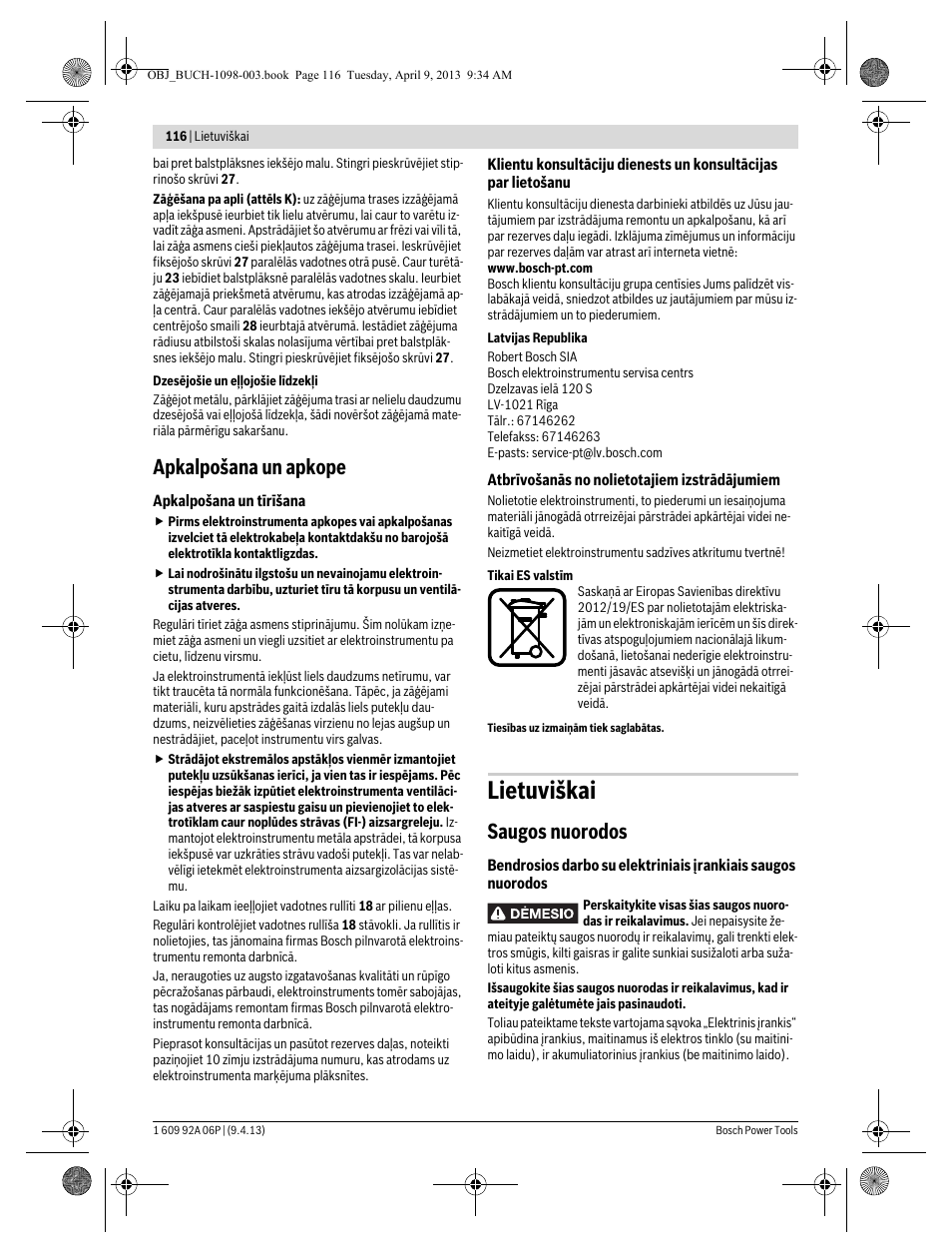 Lietuviškai, Apkalpošana un apkope, Saugos nuorodos | Bosch PST 900 PEL User Manual | Page 116 / 125