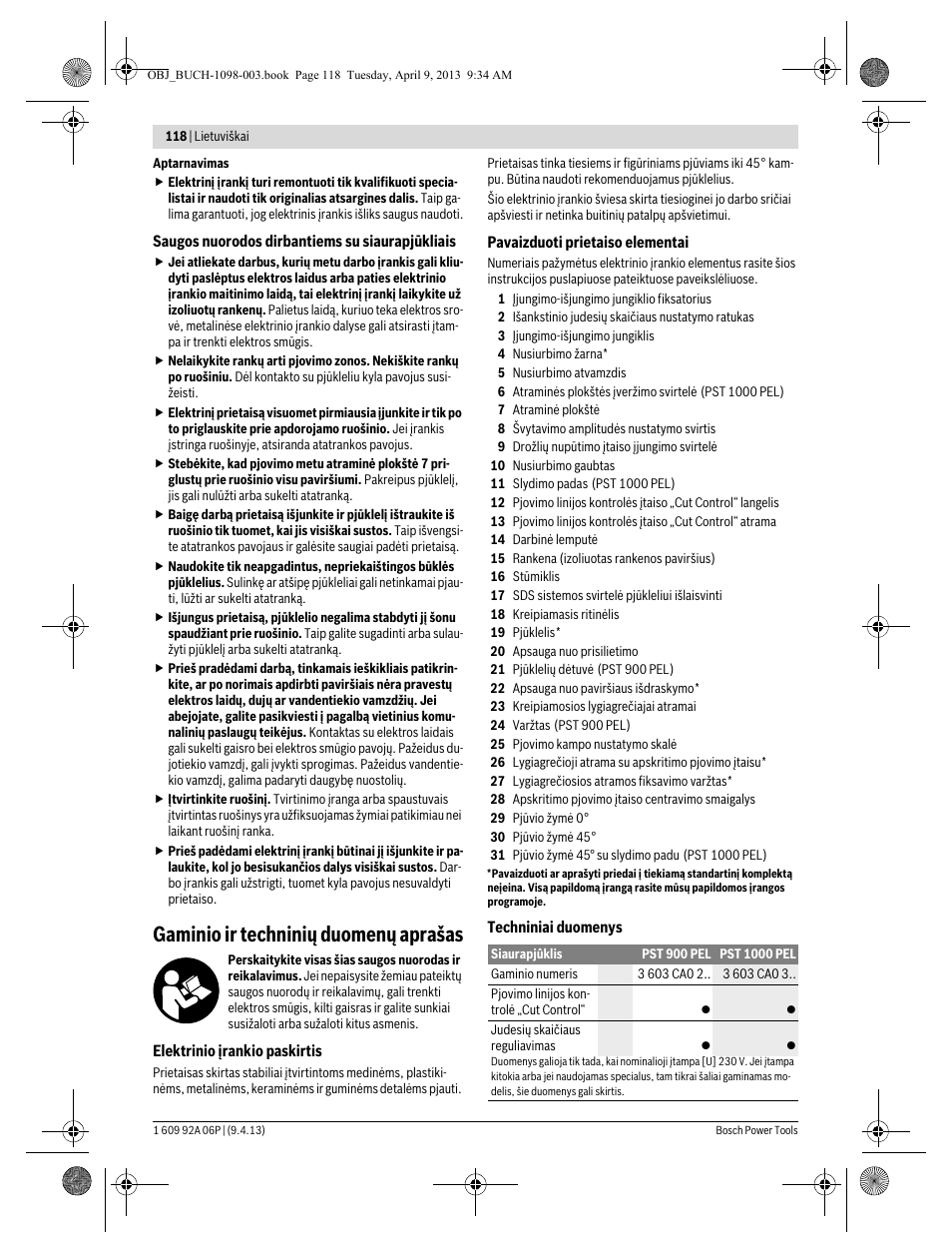 Gaminio ir techninių duomenų aprašas | Bosch PST 900 PEL User Manual | Page 118 / 125