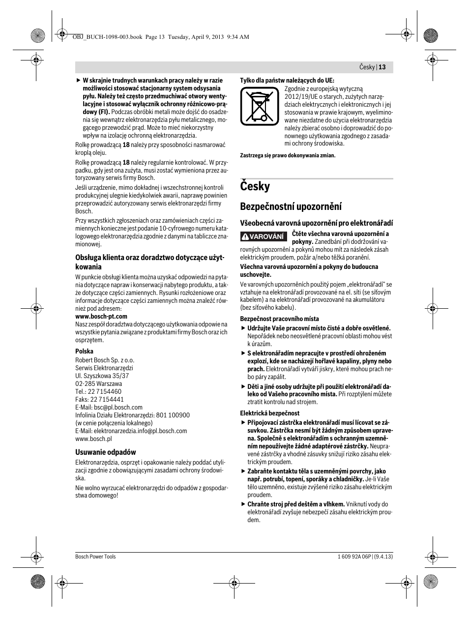 Česky, Bezpečnostní upozornění | Bosch PST 900 PEL User Manual | Page 13 / 125