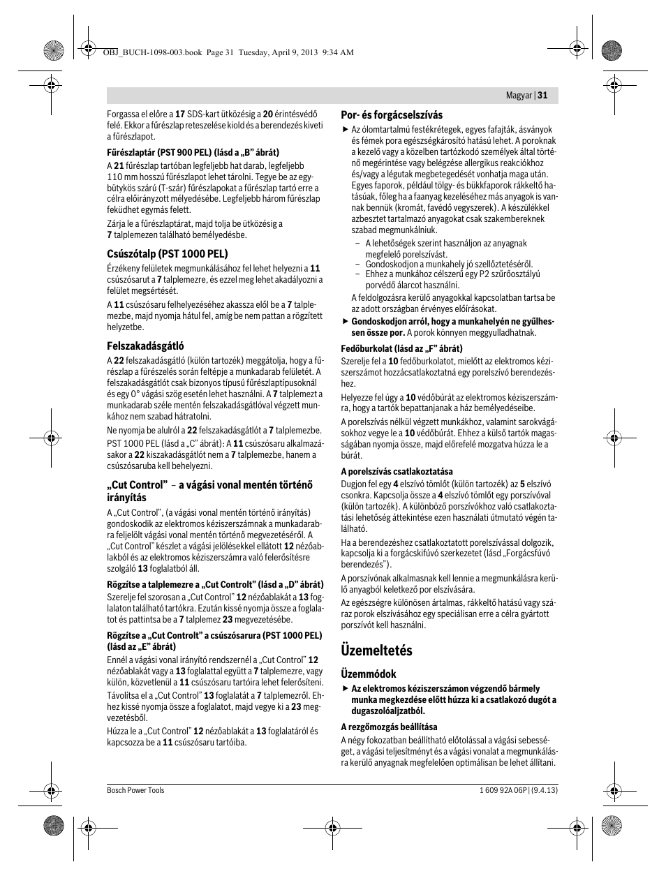 Üzemeltetés | Bosch PST 900 PEL User Manual | Page 31 / 125