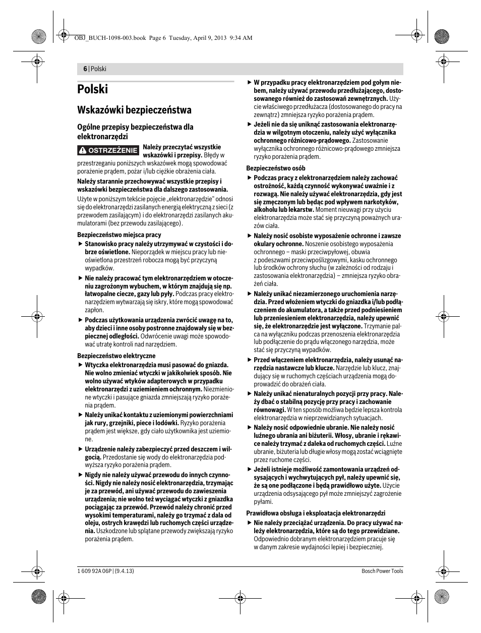 Polski, Wskazówki bezpieczeństwa | Bosch PST 900 PEL User Manual | Page 6 / 125