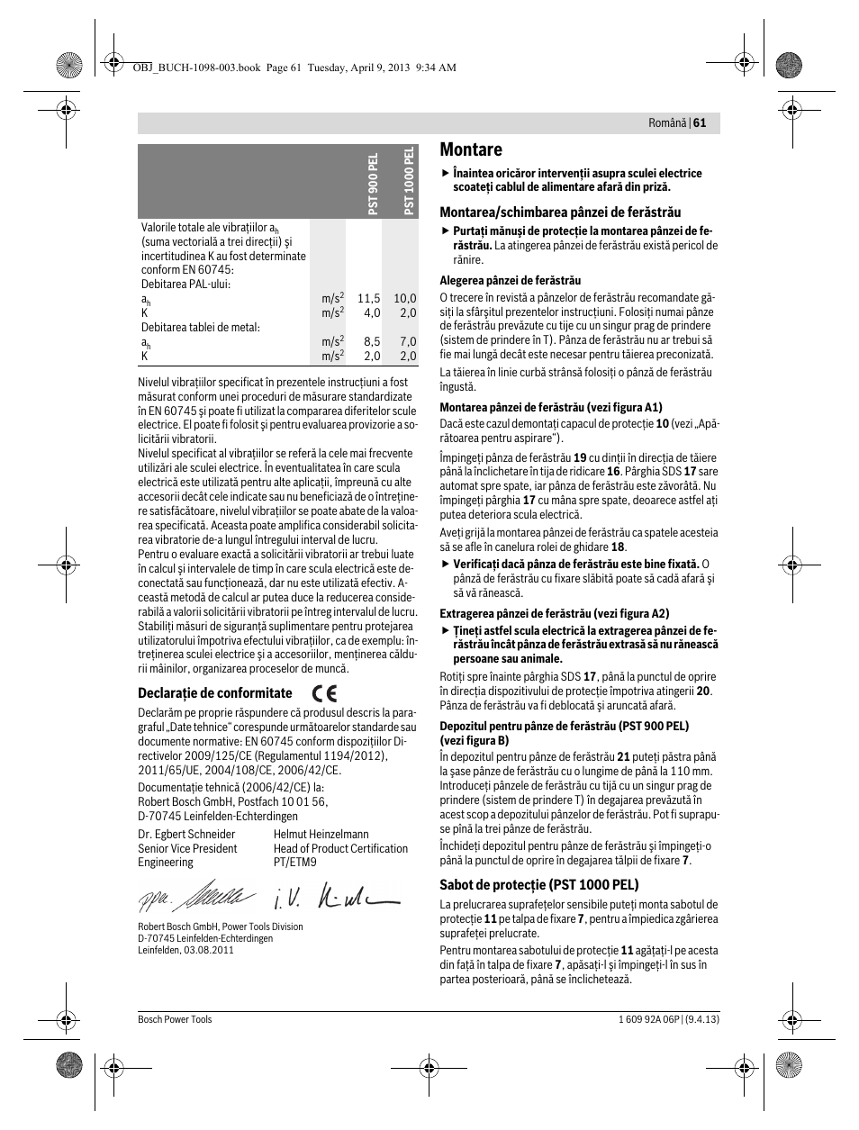 Montare | Bosch PST 900 PEL User Manual | Page 61 / 125