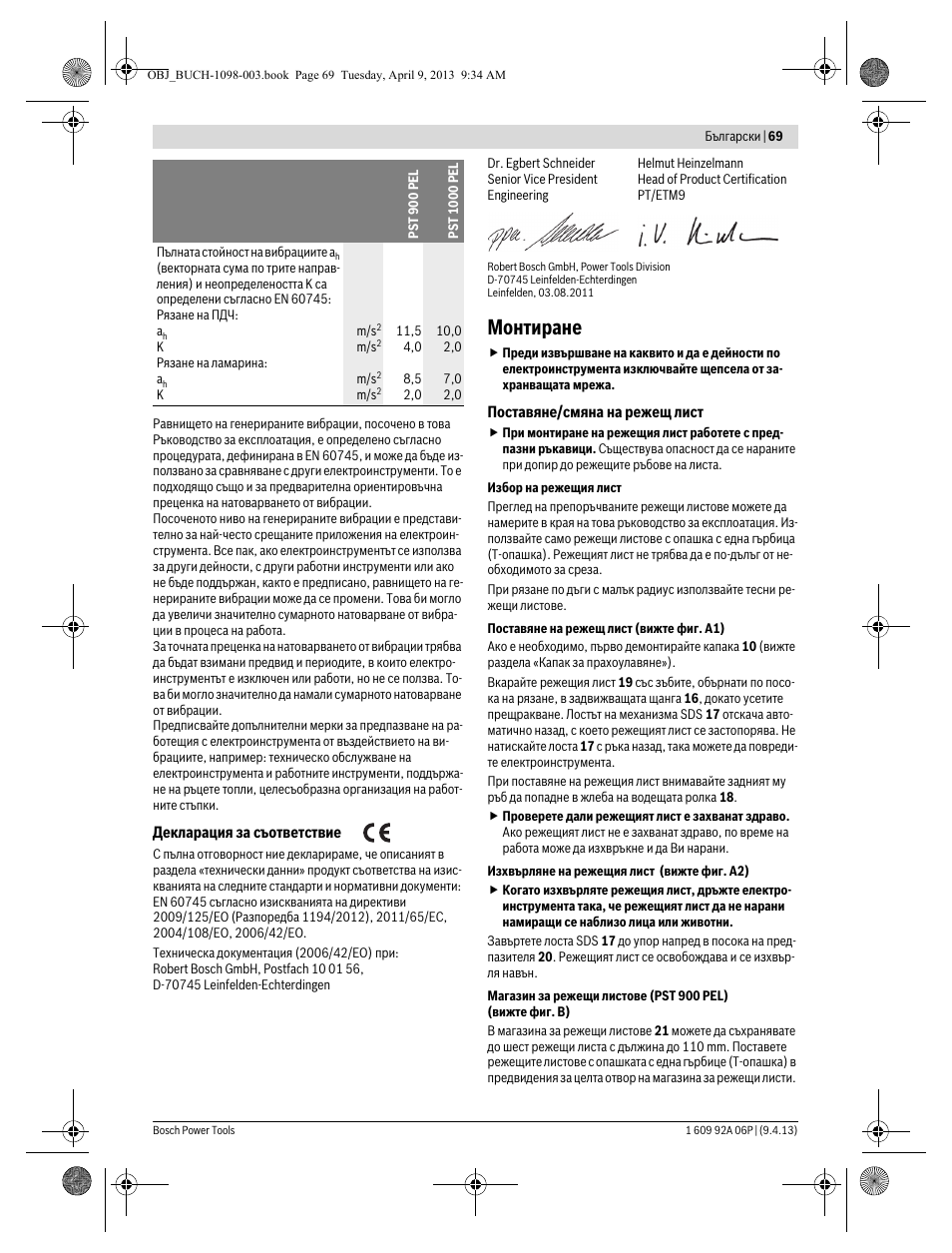 Монтиране | Bosch PST 900 PEL User Manual | Page 69 / 125