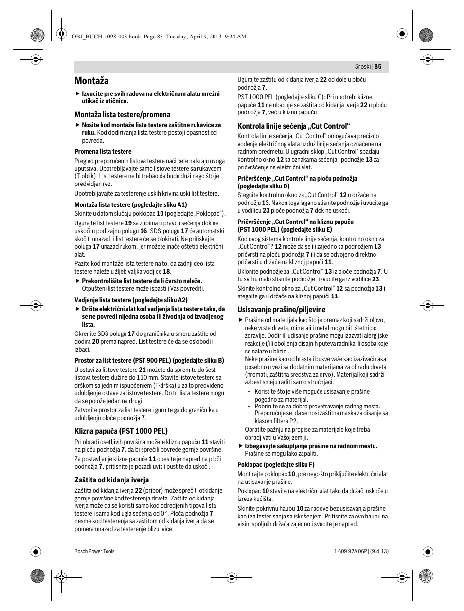 Montaža | Bosch PST 900 PEL User Manual | Page 85 / 125