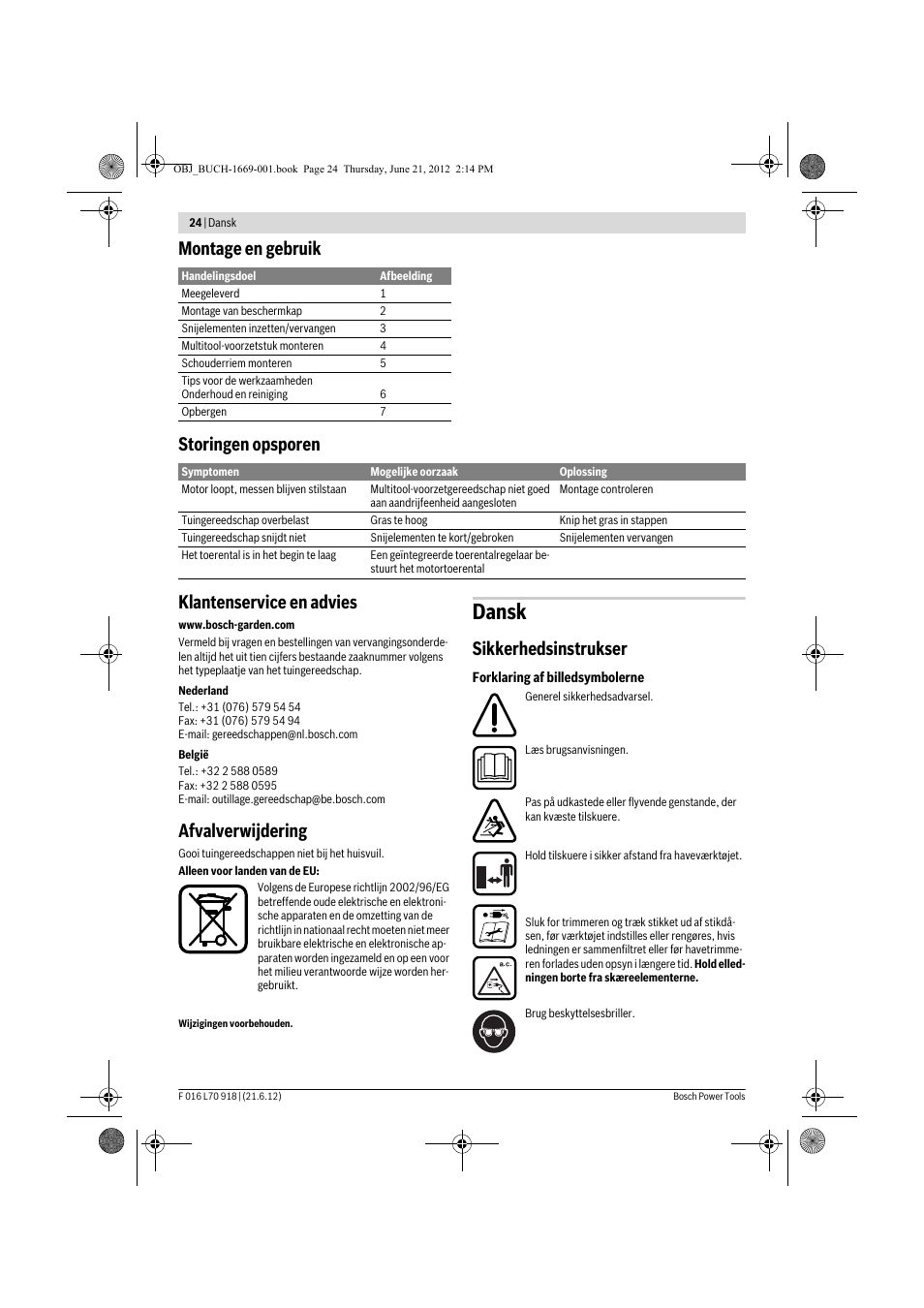 Dansk, Afvalverwijdering, Sikkerhedsinstrukser | Bosch AMW 10 RT User Manual | Page 24 / 91
