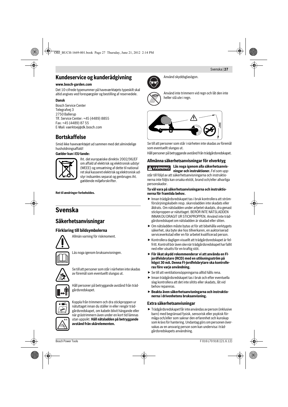 Svenska, Kundeservice og kunderådgivning, Bortskaffelse | Säkerhetsanvisningar | Bosch AMW 10 RT User Manual | Page 27 / 91