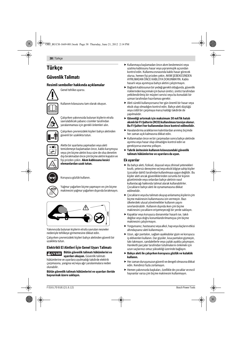 Türkçe, Güvenlik talimat | Bosch AMW 10 RT User Manual | Page 38 / 91