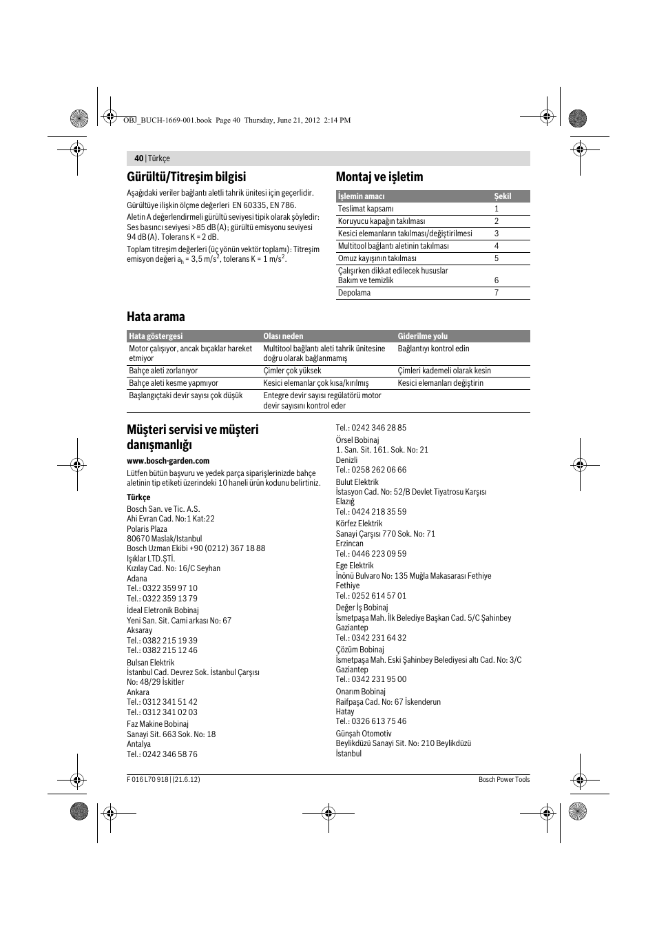 Gürültü/titreşim bilgisi | Bosch AMW 10 RT User Manual | Page 40 / 91