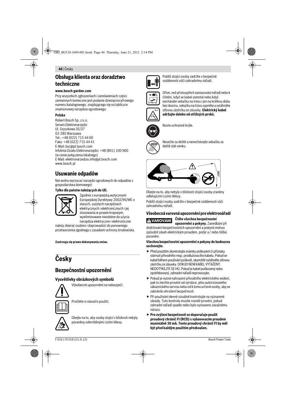 Česky, Obsługa klienta oraz doradztwo techniczne, Usuwanie odpadów | Bezpečnostní upozornění | Bosch AMW 10 RT User Manual | Page 44 / 91