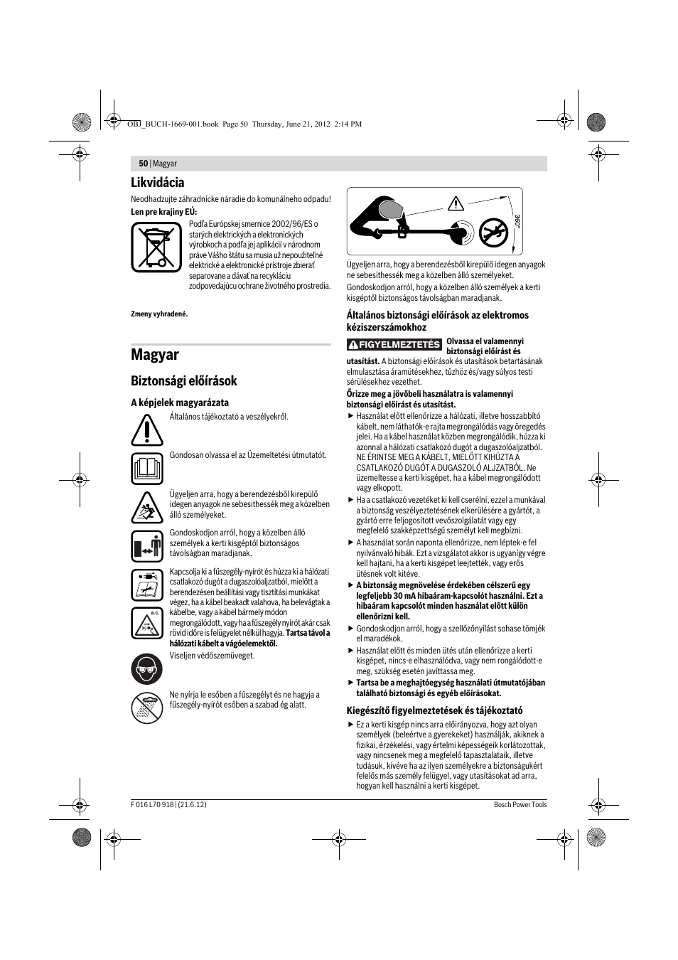 Magyar, Likvidácia, Biztonsági előírások | Bosch AMW 10 RT User Manual | Page 50 / 91