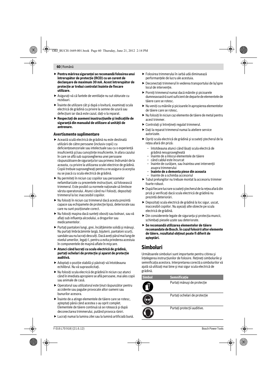 Simboluri | Bosch AMW 10 RT User Manual | Page 60 / 91