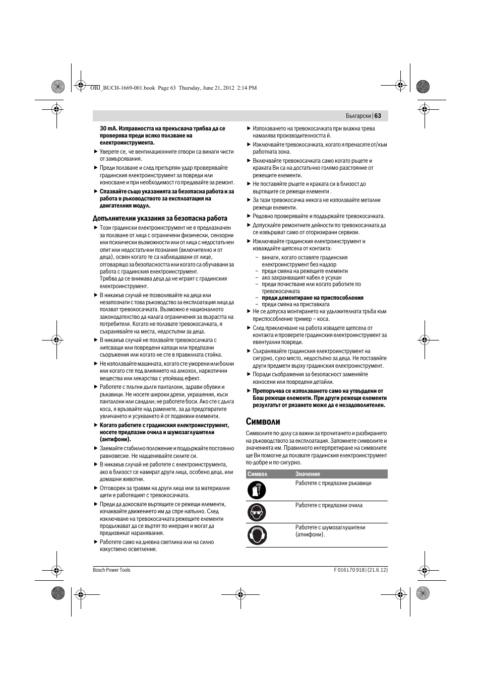 Символи | Bosch AMW 10 RT User Manual | Page 63 / 91