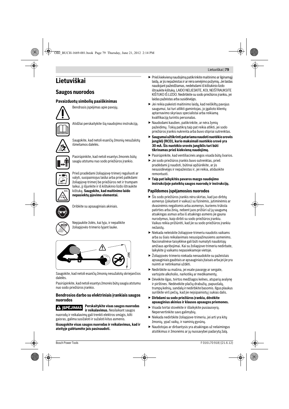 Lietuviškai, Saugos nuorodos | Bosch AMW 10 RT User Manual | Page 79 / 91