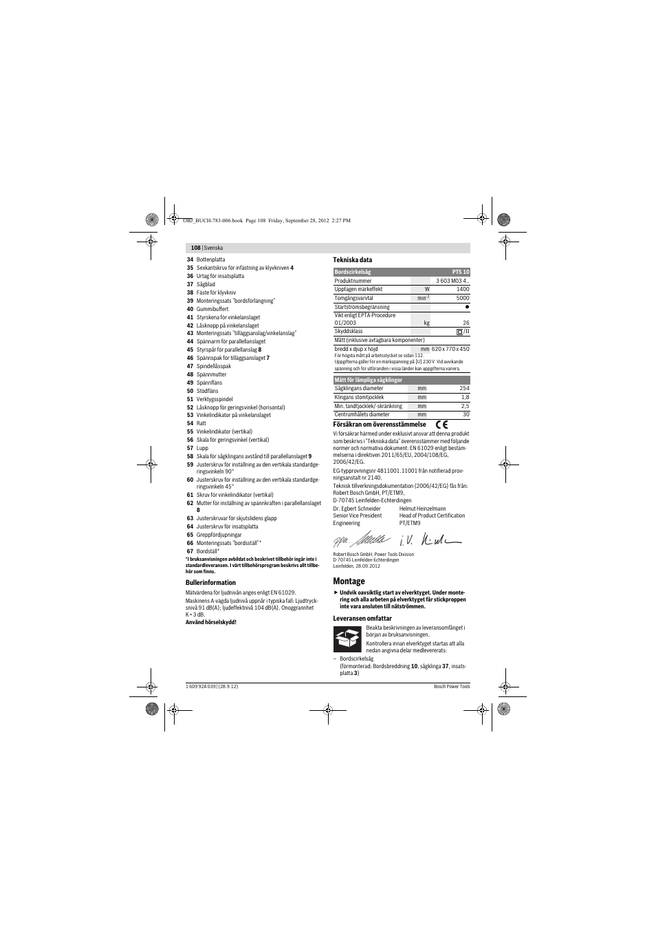 Montage | Bosch PTS 10 User Manual | Page 108 / 309