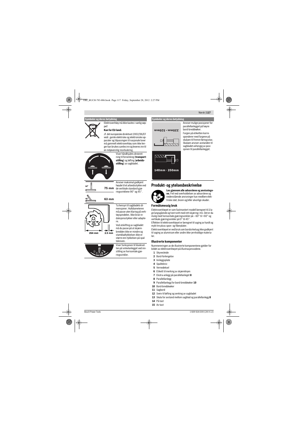 Produkt- og ytelsesbeskrivelse | Bosch PTS 10 User Manual | Page 117 / 309