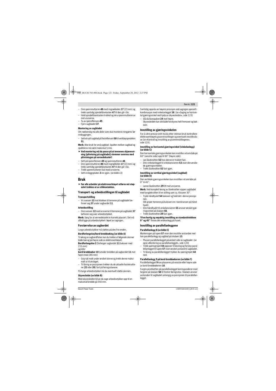 Bruk | Bosch PTS 10 User Manual | Page 121 / 309