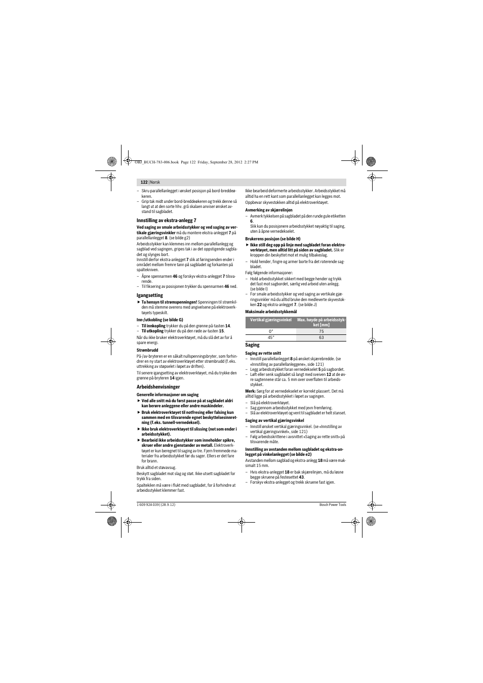 Bosch PTS 10 User Manual | Page 122 / 309