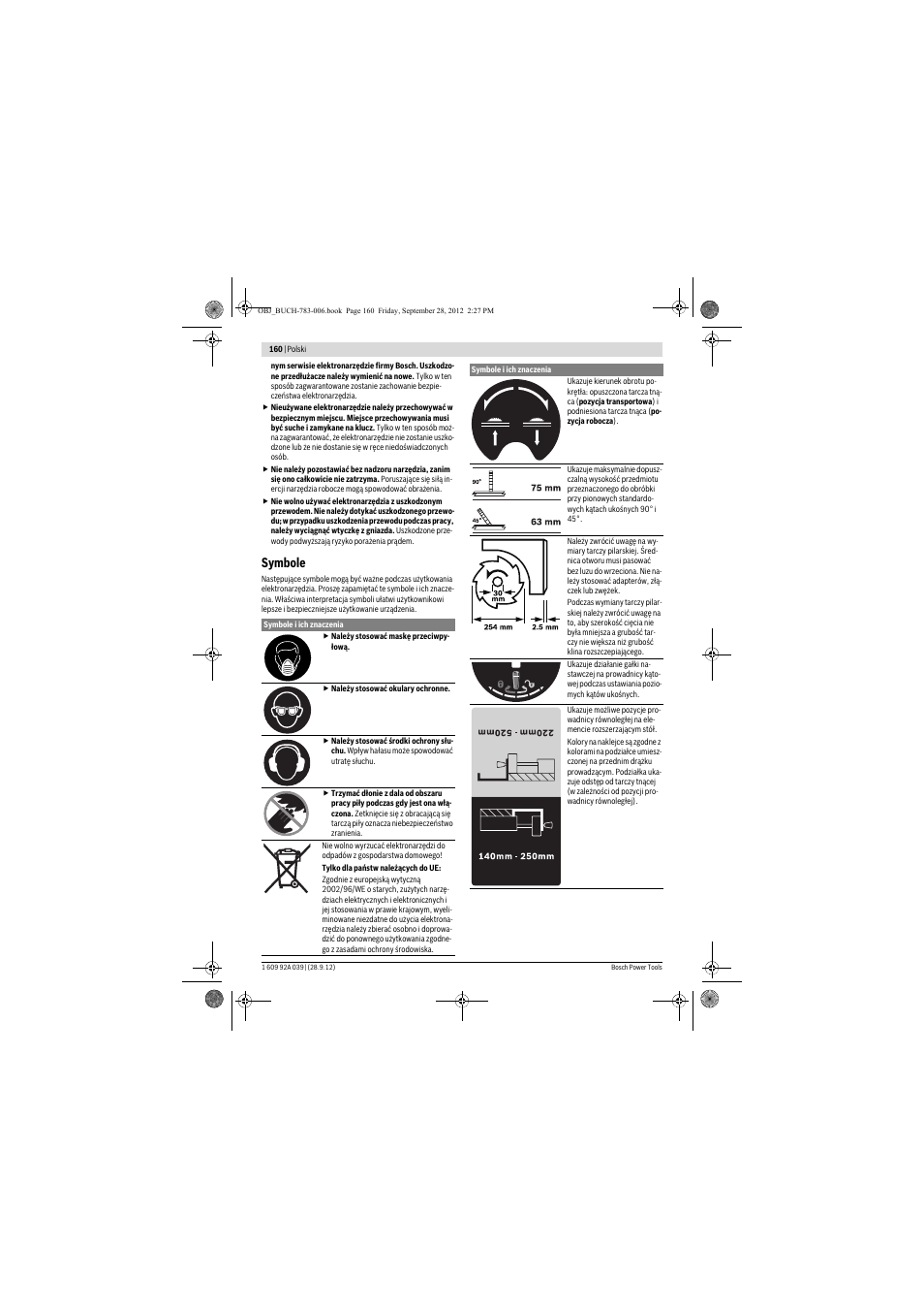 Symbole | Bosch PTS 10 User Manual | Page 160 / 309