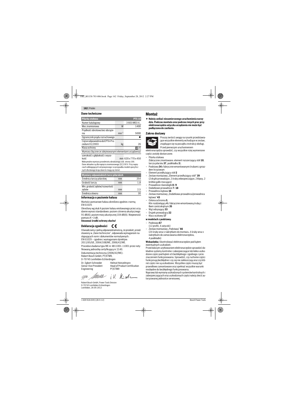 Montaż | Bosch PTS 10 User Manual | Page 162 / 309