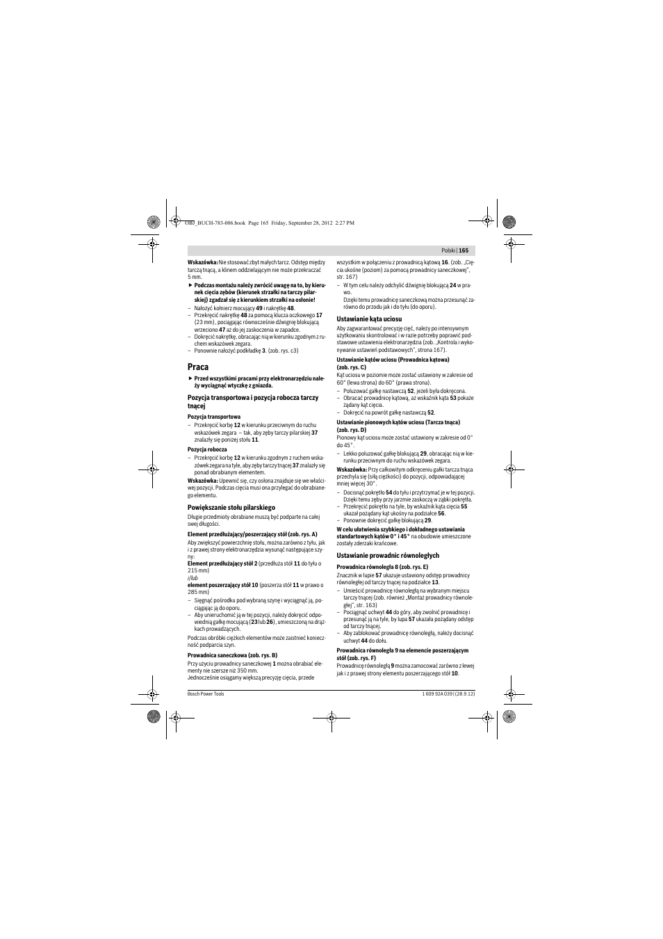 Praca | Bosch PTS 10 User Manual | Page 165 / 309