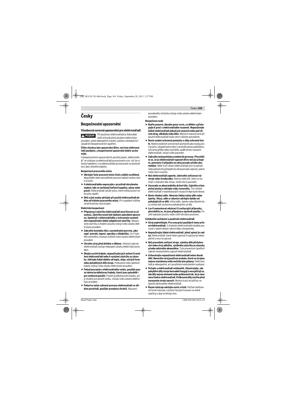 Česky, Bezpečnostní upozornění | Bosch PTS 10 User Manual | Page 169 / 309