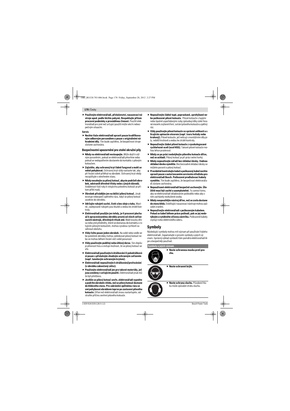 Symboly | Bosch PTS 10 User Manual | Page 170 / 309