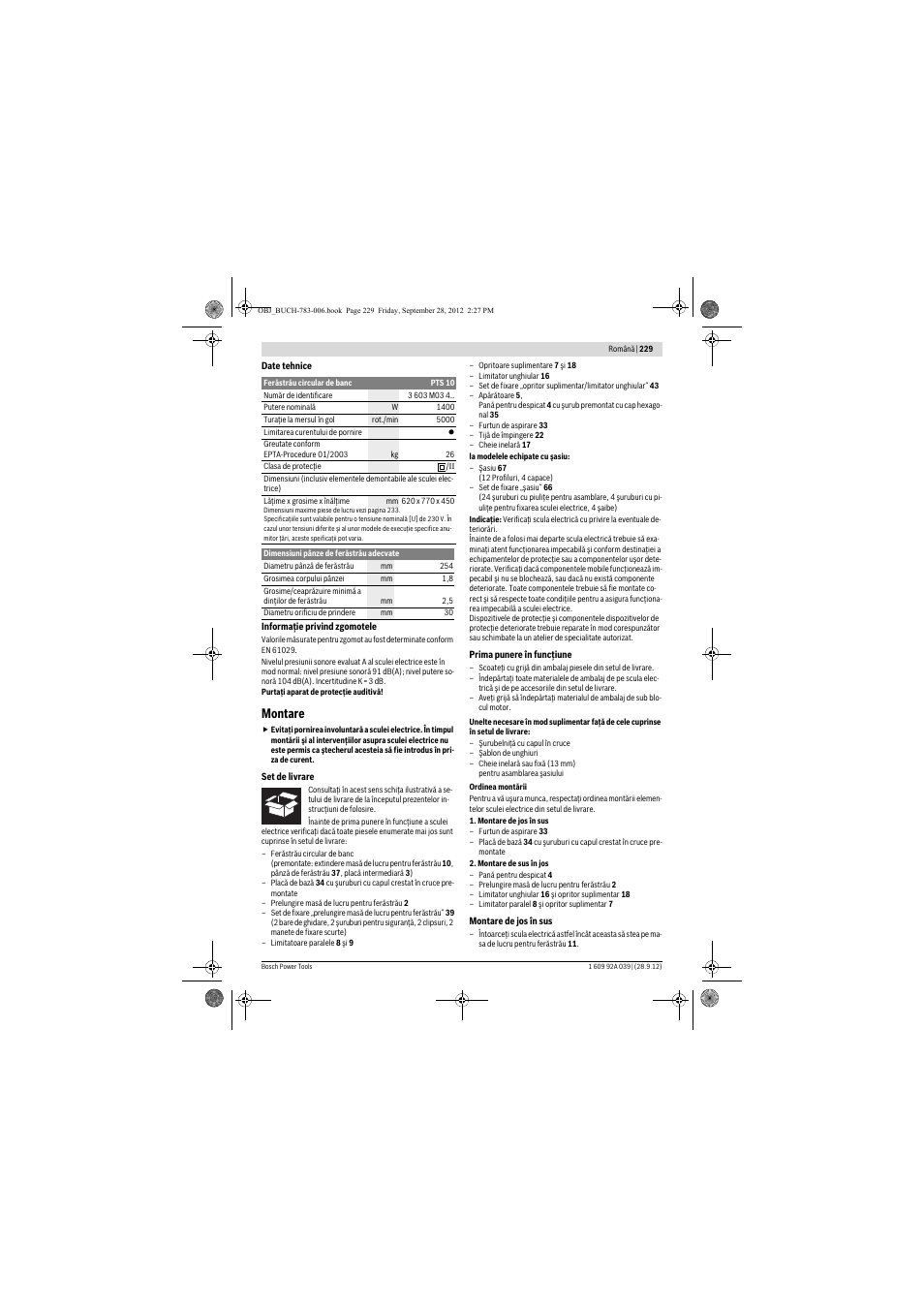 Montare | Bosch PTS 10 User Manual | Page 229 / 309