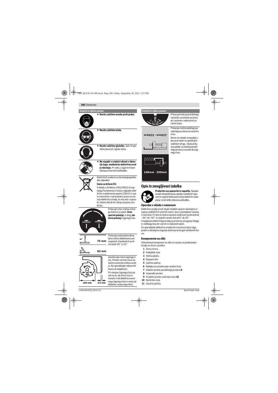 Opis in zmogljivost izdelka | Bosch PTS 10 User Manual | Page 260 / 309