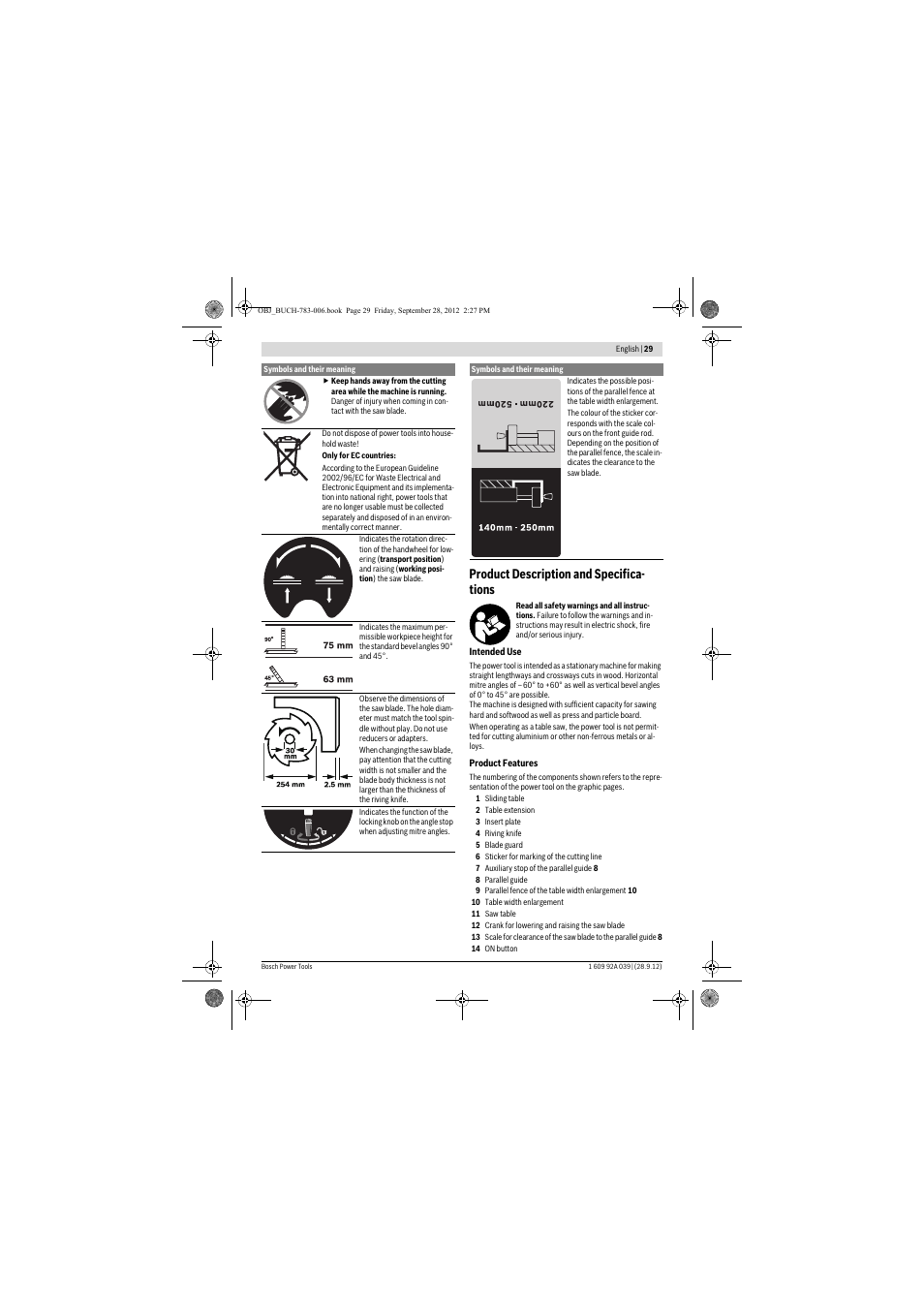 Product description and specifica- tions | Bosch PTS 10 User Manual | Page 29 / 309