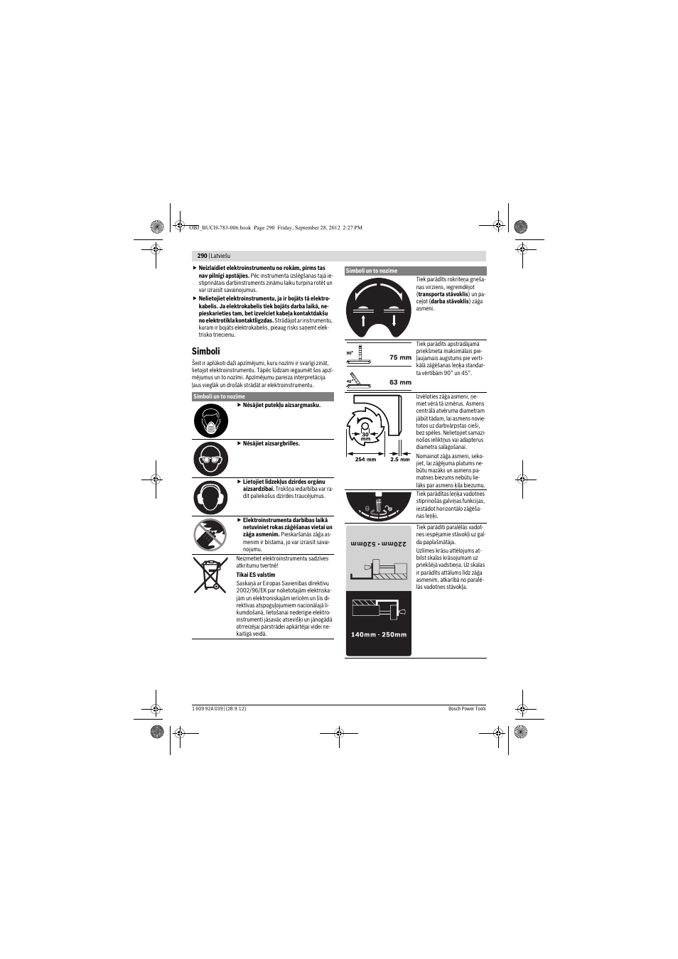 Simboli | Bosch PTS 10 User Manual | Page 290 / 309