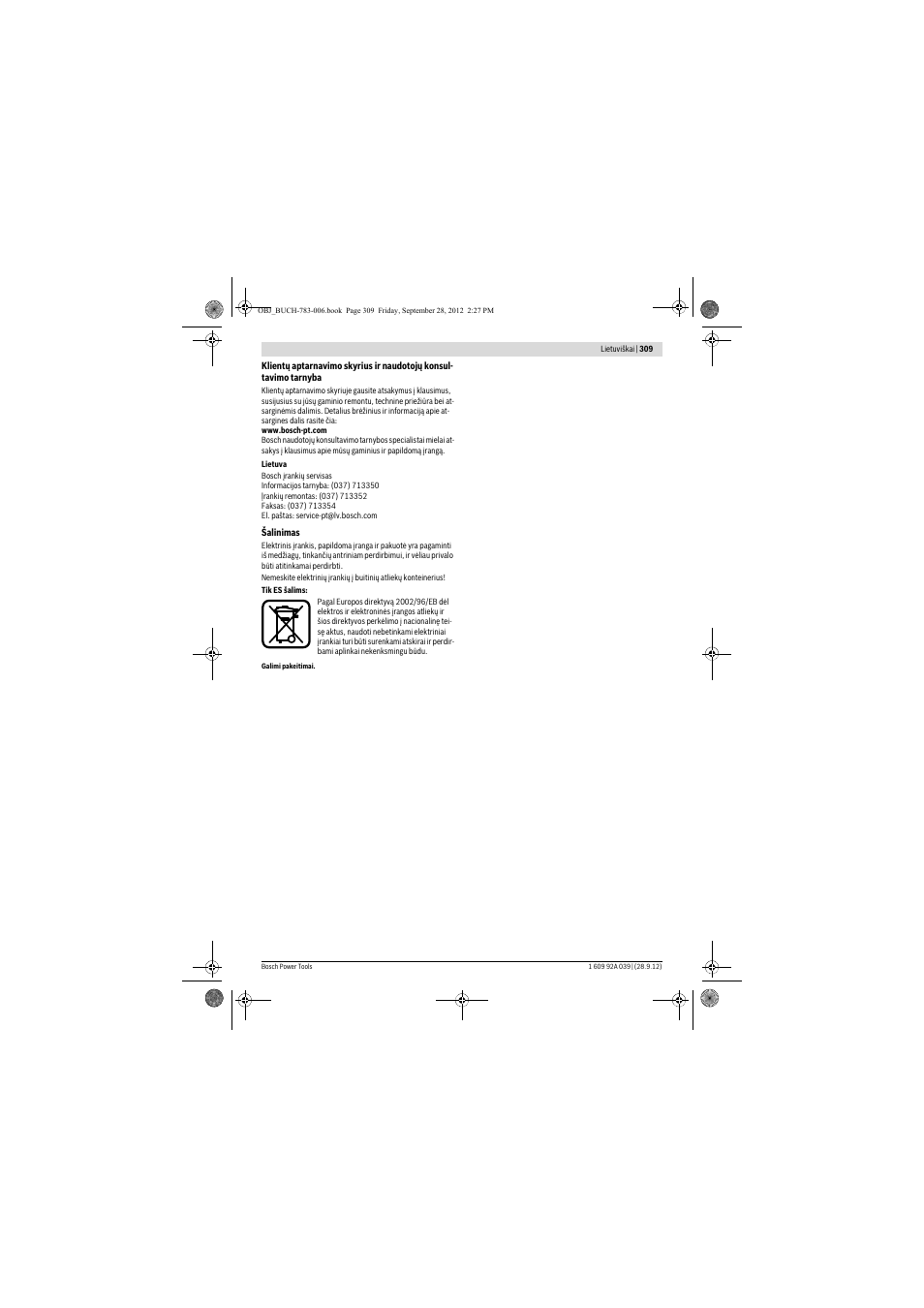 Bosch PTS 10 User Manual | Page 309 / 309