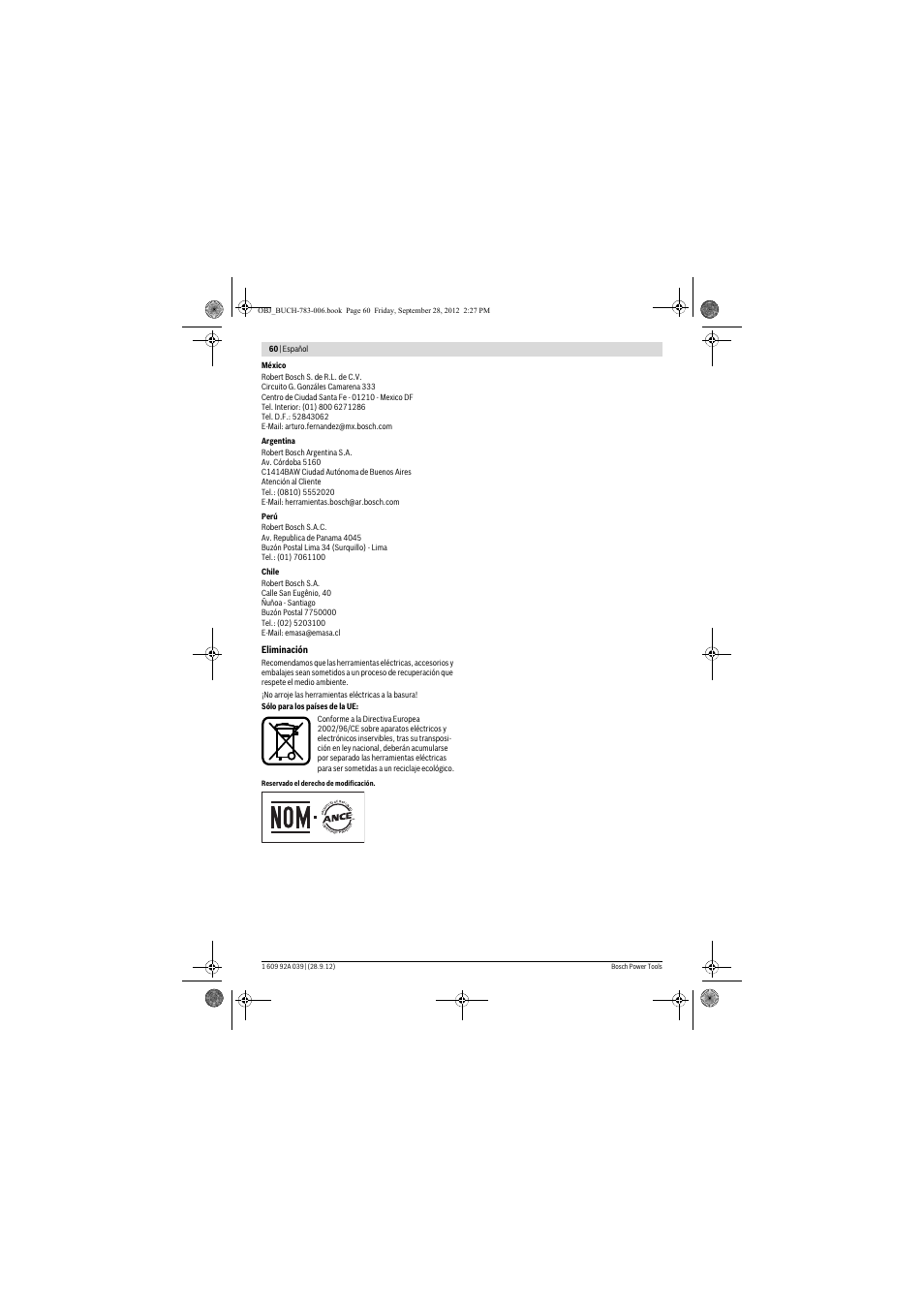 Eliminación | Bosch PTS 10 User Manual | Page 60 / 309