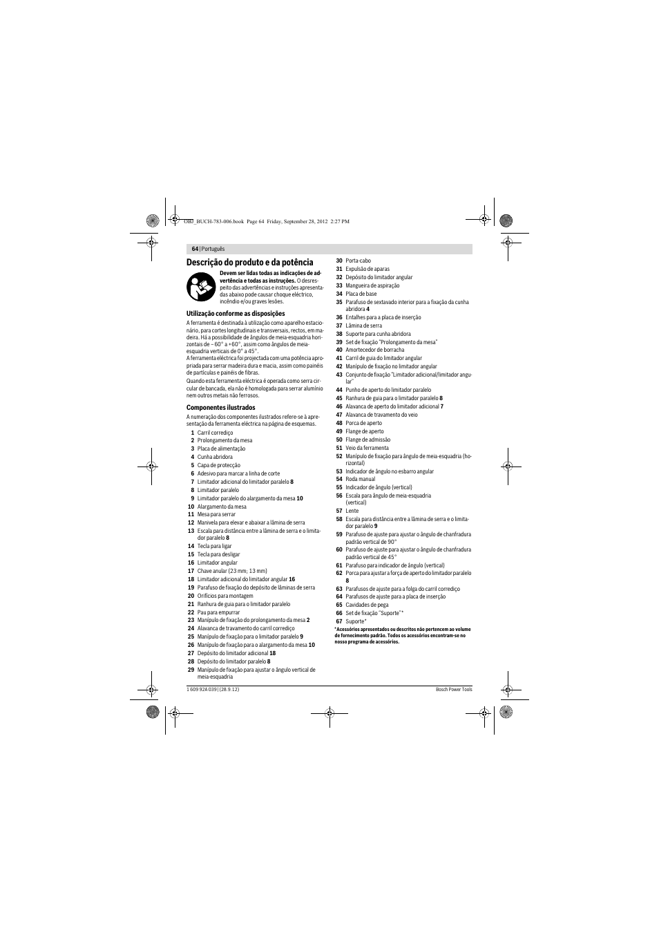 Descrição do produto e da potência | Bosch PTS 10 User Manual | Page 64 / 309