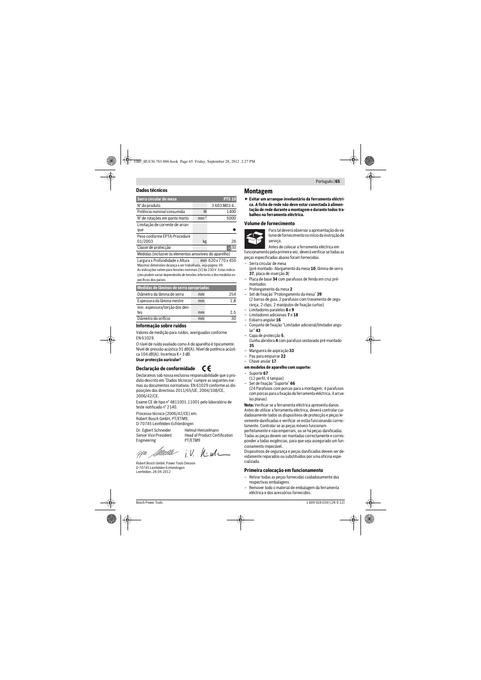 Montagem | Bosch PTS 10 User Manual | Page 65 / 309