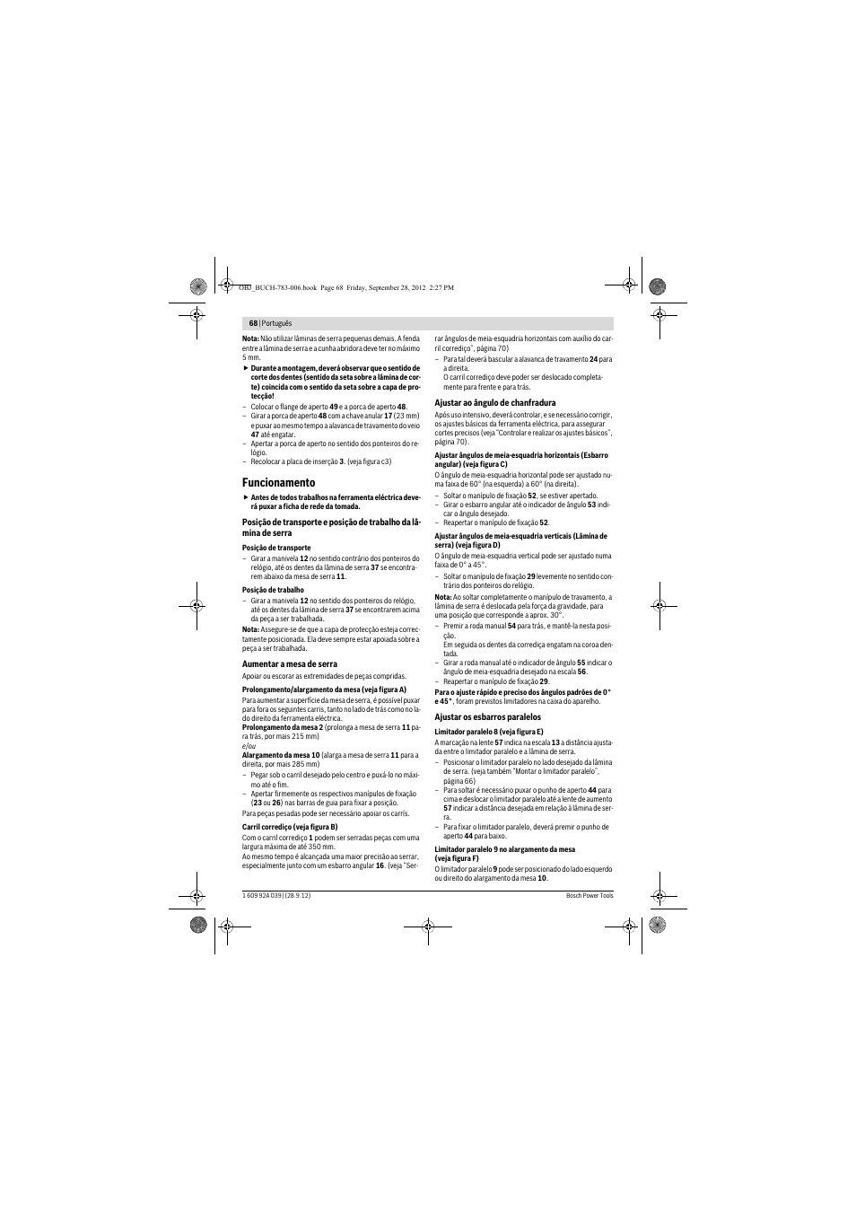 Funcionamento | Bosch PTS 10 User Manual | Page 68 / 309
