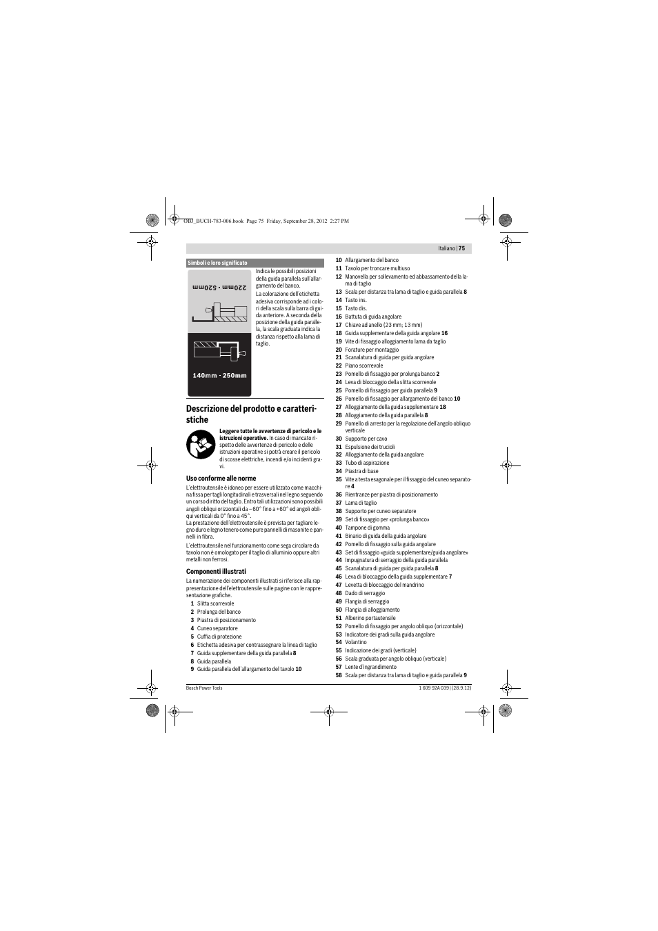 Descrizione del prodotto e caratteri- stiche | Bosch PTS 10 User Manual | Page 75 / 309