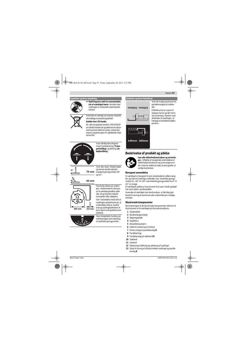 Beskrivelse af produkt og ydelse | Bosch PTS 10 User Manual | Page 97 / 309