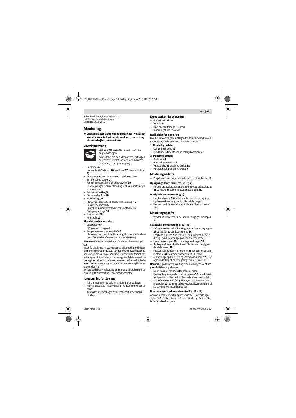 Montering | Bosch PTS 10 User Manual | Page 99 / 309