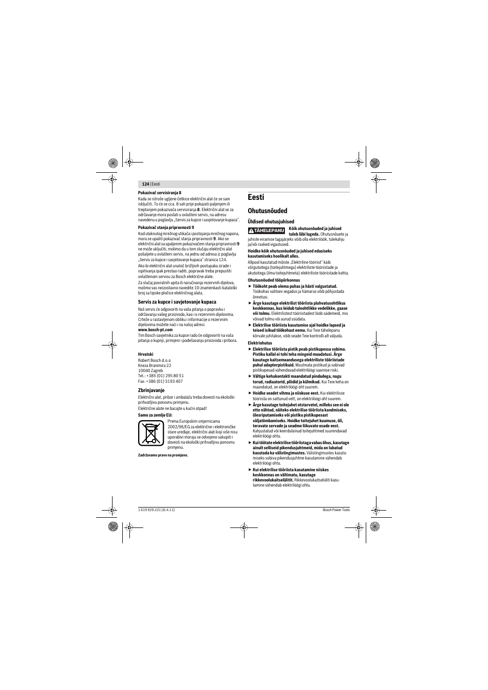 Eesti, Ohutusnõuded | Bosch GBH 5-40 DCE Professional User Manual | Page 124 / 148
