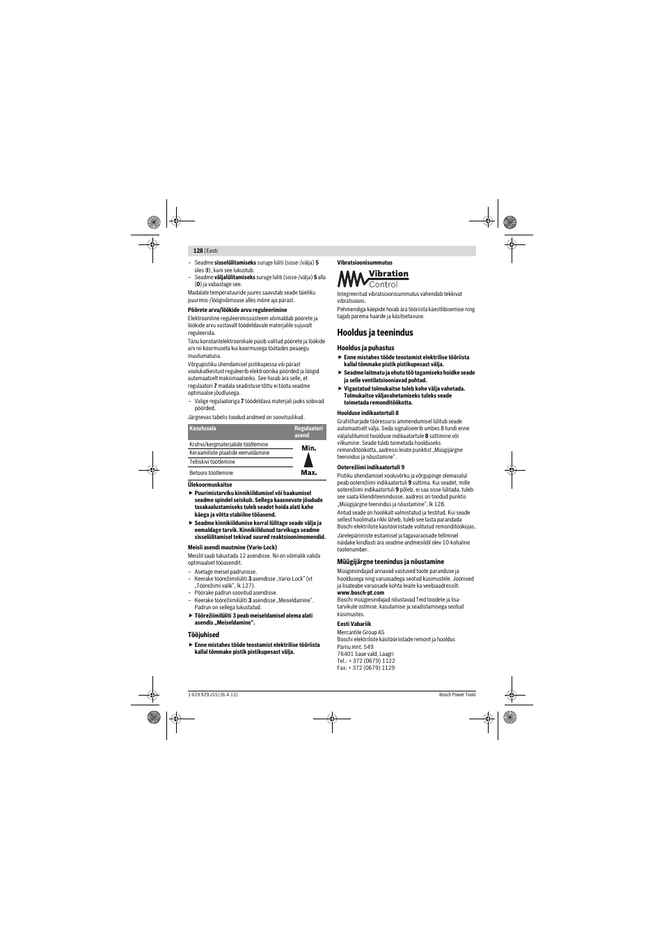 Hooldus ja teenindus | Bosch GBH 5-40 DCE Professional User Manual | Page 128 / 148