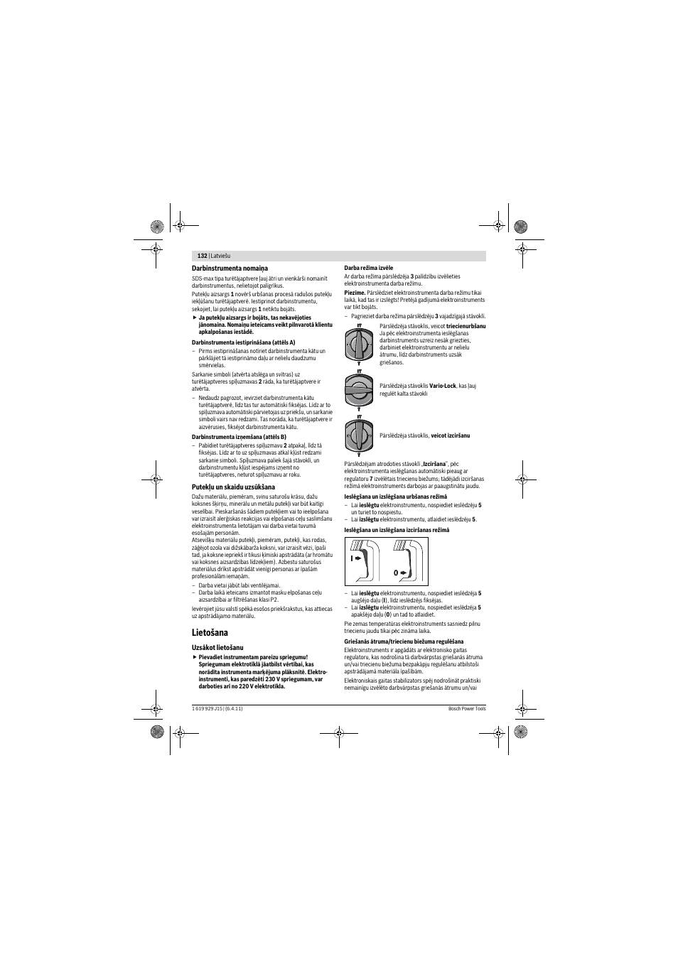 Lietošana | Bosch GBH 5-40 DCE Professional User Manual | Page 132 / 148