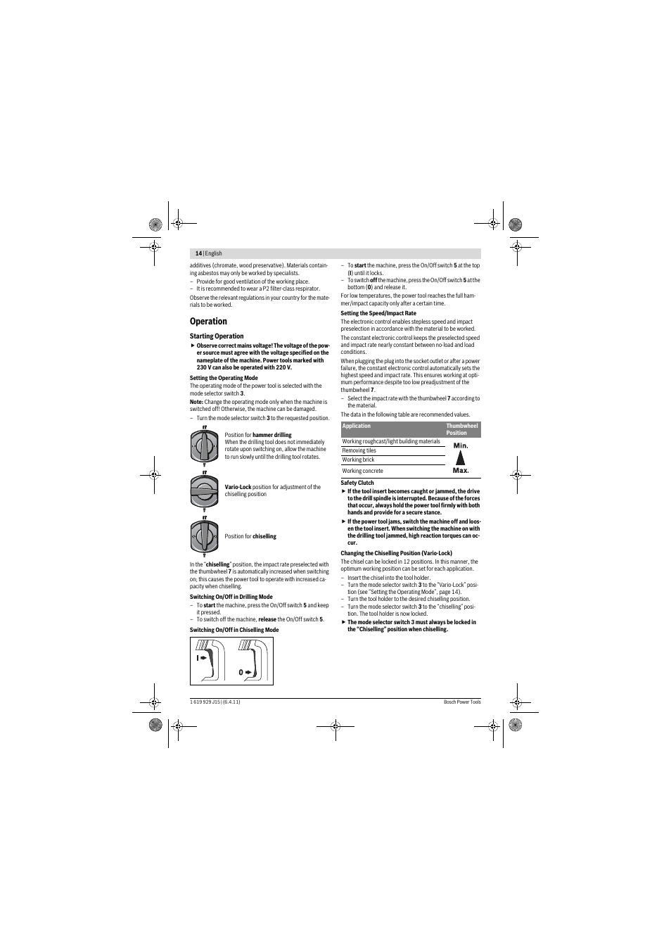 Operation | Bosch GBH 5-40 DCE Professional User Manual | Page 14 / 148