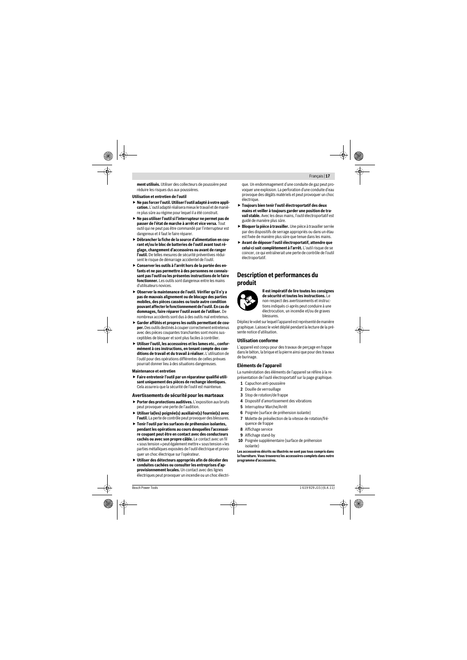 Description et performances du produit | Bosch GBH 5-40 DCE Professional User Manual | Page 17 / 148