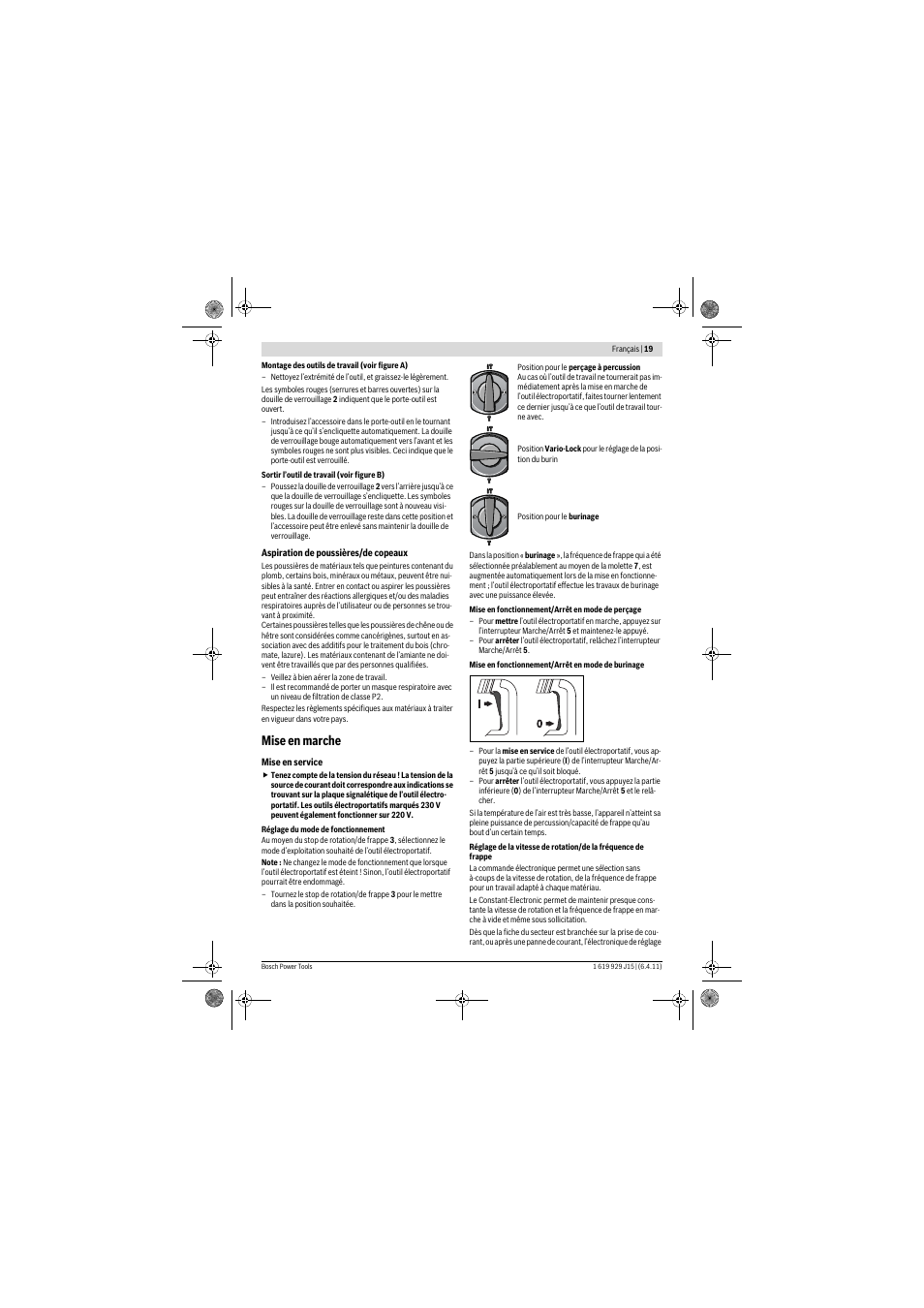 Mise en marche | Bosch GBH 5-40 DCE Professional User Manual | Page 19 / 148