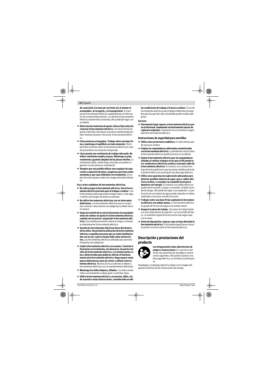 Descripción y prestaciones del producto | Bosch GBH 5-40 DCE Professional User Manual | Page 22 / 148