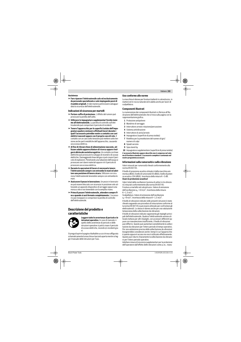 Descrizione del prodotto e caratteristiche | Bosch GBH 5-40 DCE Professional User Manual | Page 33 / 148
