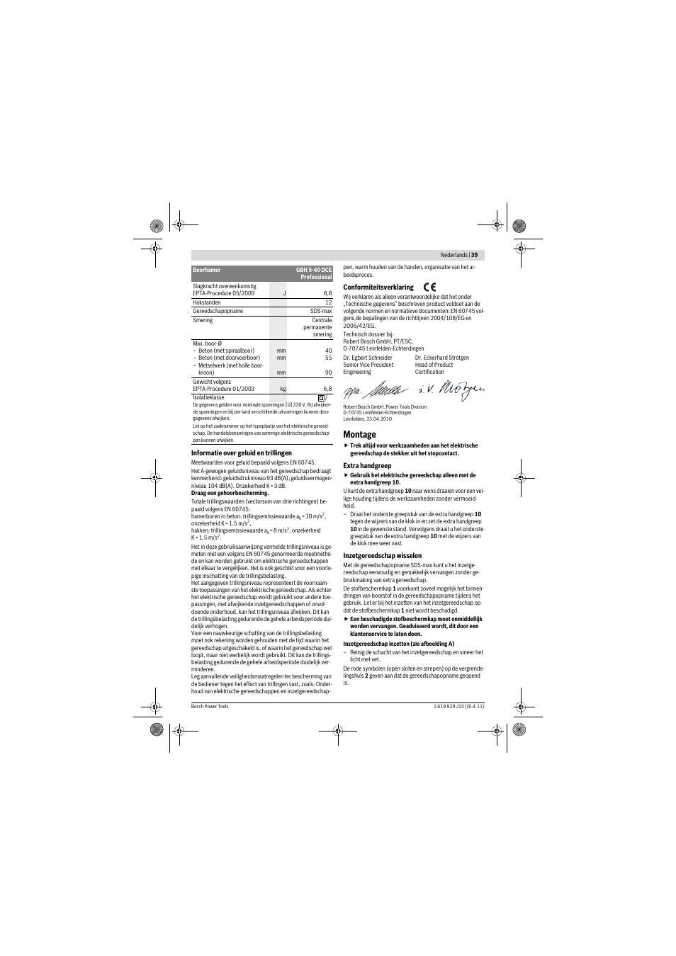 Montage | Bosch GBH 5-40 DCE Professional User Manual | Page 39 / 148